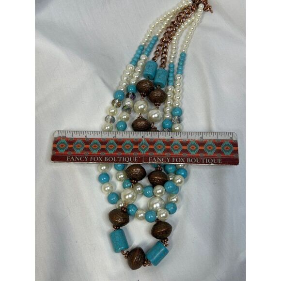 SOUTHWEST TURQUOISE PEARL FANCY Western Rodeo Cowgirl Fashion Necklace Set New - Picture 12 of 16
